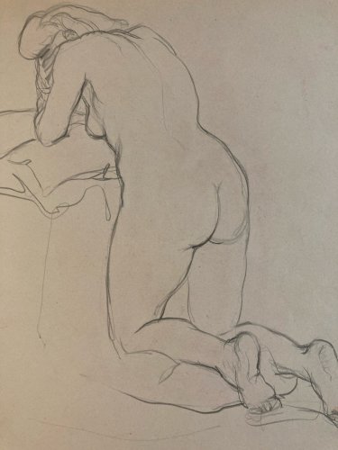 Dessin 1900 Crayon Femme Nue Nu Prostituée dans le goût de Toulouse-Lautrec