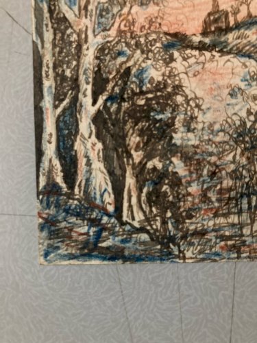 Dessin 1900 Encre A Identifier Paysage Calvaire Religion Ancien Arbre Art