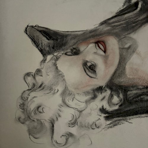Dessin 1900 femme allongée monogramme A5561
