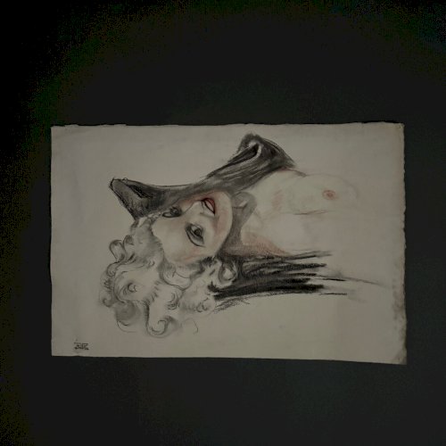 Dessin 1900 femme allongée monogramme A5561