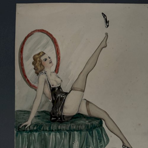 Dessin 1900 jeune femme sur un sofa A5563