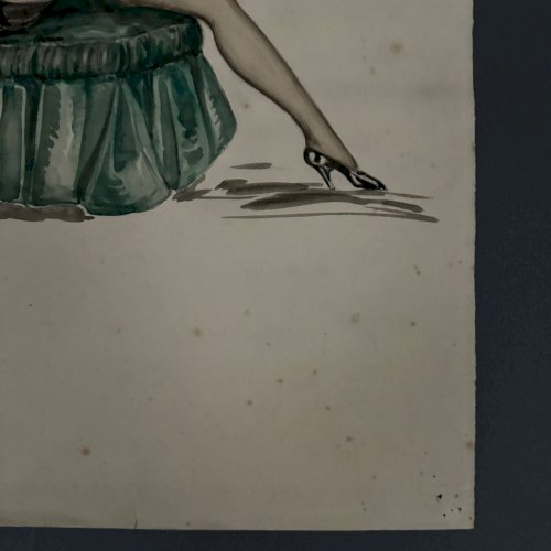 Dessin 1900 jeune femme sur un sofa A5563