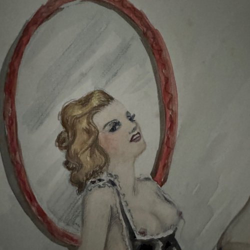 Dessin 1900 jeune femme sur un sofa A5563