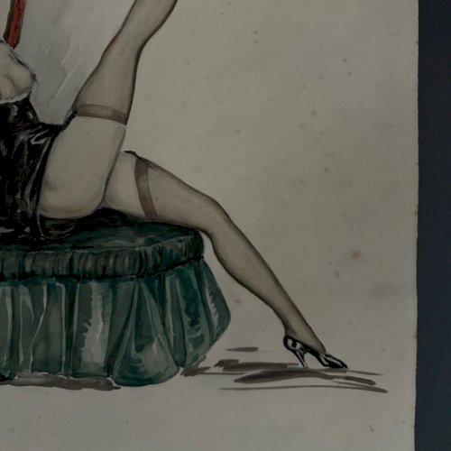 Dessin 1900 jeune femme sur un sofa A5563