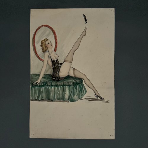 Dessin 1900 jeune femme sur un sofa A5563