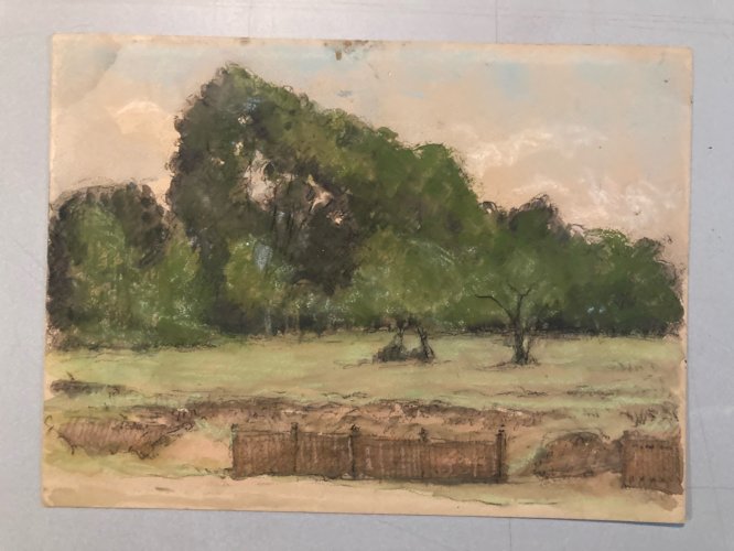 Dessin 1900 Peinture Papier Aquarelle Paysage Fusain Forêt A Identifier Art