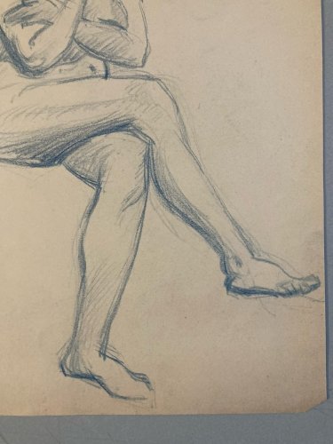 Dessin 1910 Nu Académique Mine De Plomb Bleu Art ancien Femme crayon Portrait