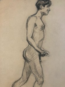 Dessin 1910 Nu Académique Mine De Plomb Bleu Art Homme Ancien crayon Portrait