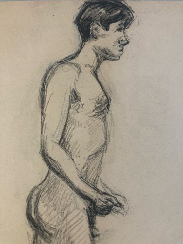 Dessin 1910 Nu Académique Mine De Plomb Bleu Art Homme Ancien crayon Portrait