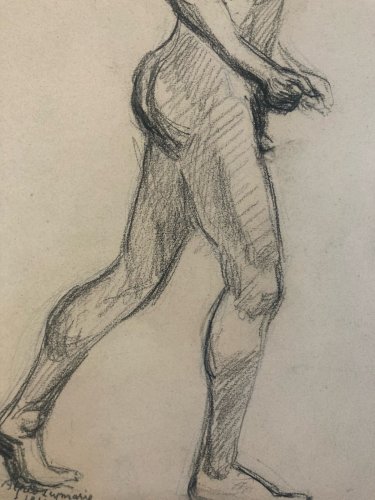 Dessin 1910 Nu Académique Mine De Plomb Bleu Art Homme Ancien crayon Portrait