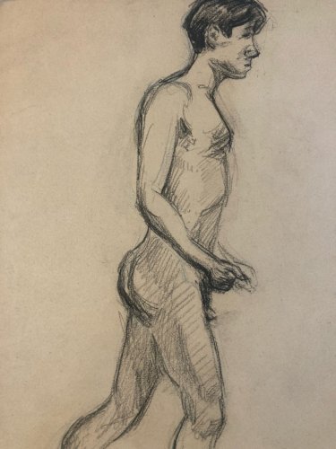 Dessin 1910 Nu Académique Mine De Plomb Bleu Art Homme Ancien crayon Portrait