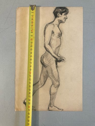 Dessin 1910 Nu Académique Mine De Plomb Bleu Art Homme Ancien crayon Portrait