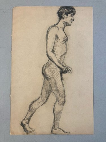 Dessin 1910 Nu Académique Mine De Plomb Bleu Art Homme Ancien crayon Portrait