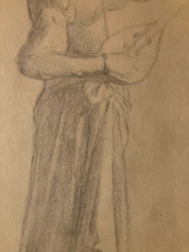 Dessin 1920 Dessin Sur Papier Femme A La Mandoline Guitare À Identifier Crayon