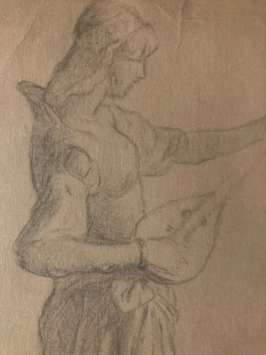 Dessin 1920 Dessin Sur Papier Femme A La Mandoline Guitare À Identifier Crayon