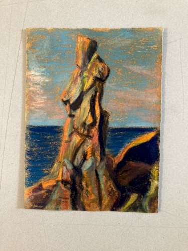 Dessin 1920 Fusain Mer Océan Bretagne ?Papier Art Deco Ancien  Epoque