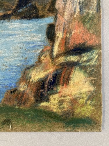 Dessin 1920 Fusain Océan Mer Bretagne ?Papier Art Deco Ancien  Epoque