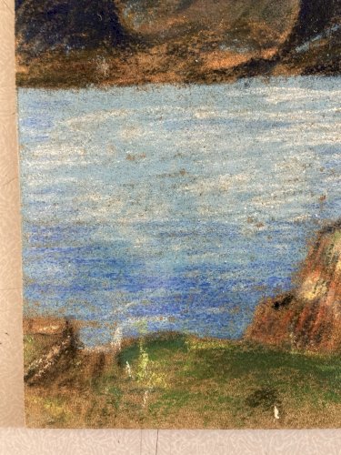 Dessin 1920 Fusain Océan Mer Bretagne ?Papier Art Deco Ancien  Epoque