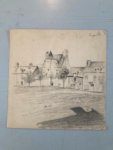 Dessin 1920 mine de plomb crayon Paysage Laurent GSELL Ancien Drawing Ingrandes