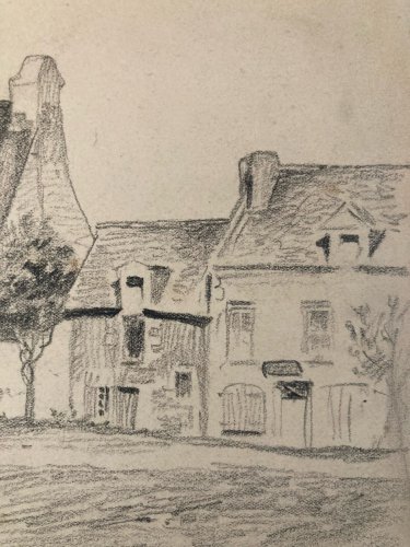 Dessin 1920 mine de plomb crayon Paysage Laurent GSELL Ancien Drawing Ingrandes