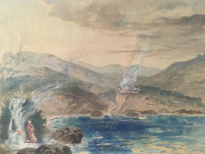 Dessin 1930 Peinture Gouache Papier Laurent Gsell Dieu Mer Poseidon