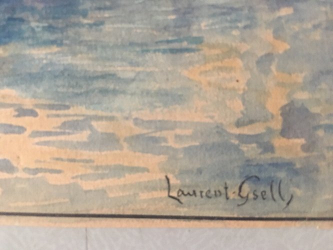 Dessin 1930 Peinture Gouache Papier Laurent Gsell Dieu Mer Poseidon