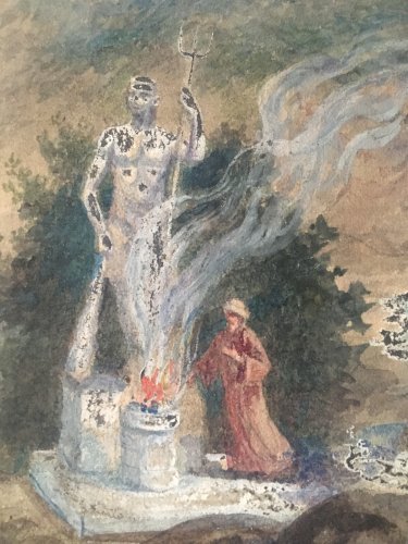 Dessin 1930 Peinture Gouache Papier Laurent Gsell Dieu Mer Poseidon