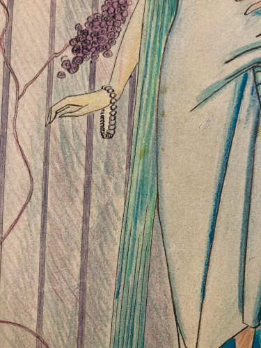 Dessin 1930 Portrait Crayon Papier Femme  Nouveau Déco Art Main  Epoque XXe
