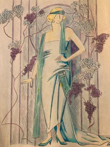 Dessin 1930 Portrait Crayon Papier Femme  Nouveau Déco Art Main  Epoque XXe