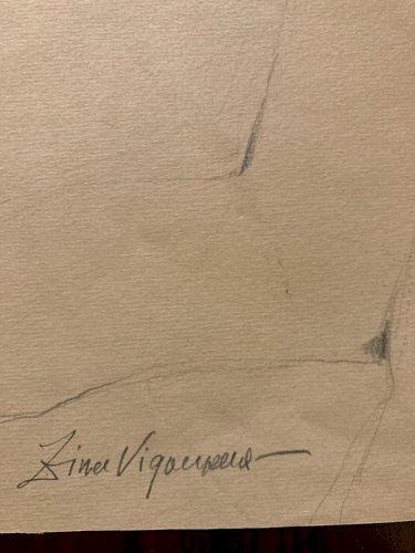 Dessin 1938 Portrait Buste Zina VIGOUREUX Art ancien Femme crayon Cheveux Fleurs