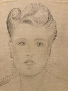 Dessin 1938 Portrait Buste Zina VIGOUREUX Art ancien Femme crayon Cheveux XXe