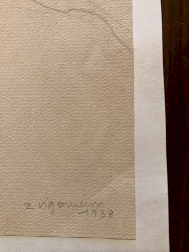 Dessin 1938 Portrait Buste Zina VIGOUREUX Art ancien Femme crayon Cheveux XXe