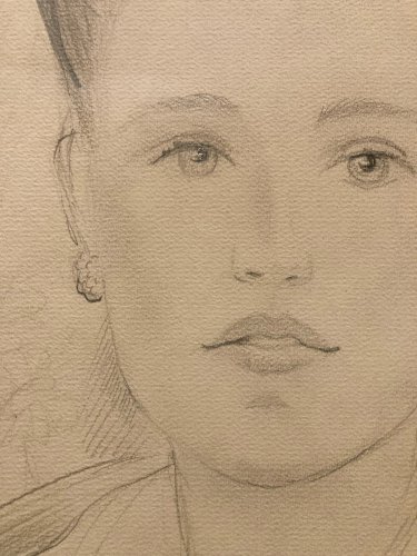 Dessin 1938 Portrait Buste Zina VIGOUREUX Art ancien Femme crayon Cheveux XXe