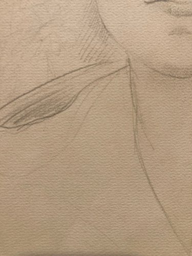 Dessin 1938 Portrait Buste Zina VIGOUREUX Art ancien Femme crayon Cheveux XXe