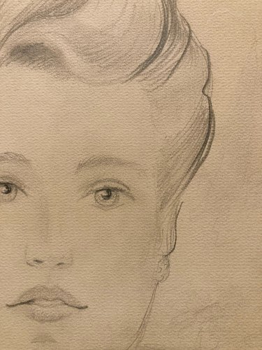 Dessin 1938 Portrait Buste Zina VIGOUREUX Art ancien Femme crayon Cheveux XXe