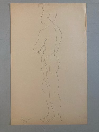Dessin 1945 Encre Homme Nue Nu Erotique A Identifier Art Atelier Ancien