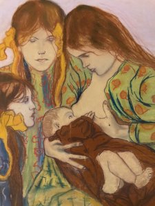 Drawing 1950 Painting Portrait Woman Expressionist Expressionism Breastfeeding