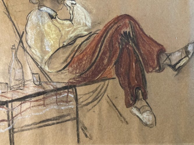 Dessin 1950 Portrait Homme Crayon Papier Chaise Longue Art Main  Epoque XXe