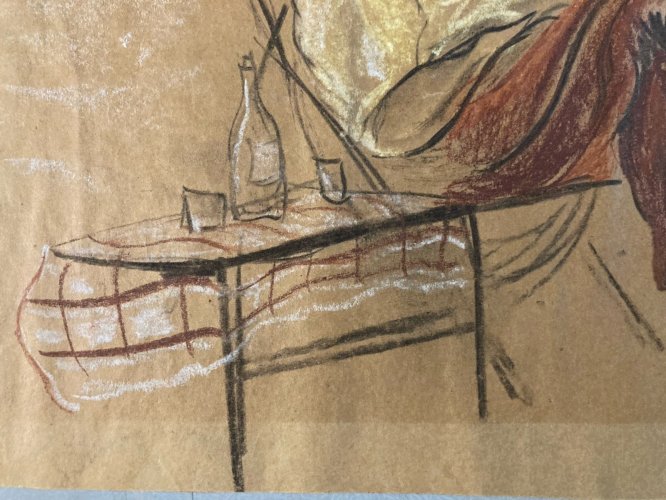 Dessin 1950 Portrait Homme Crayon Papier Chaise Longue Art Main  Epoque XXe