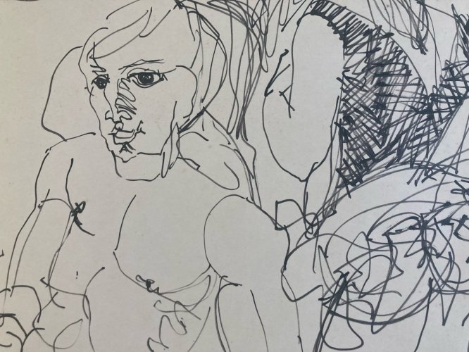 Dessin 1958 Encre Cirque Cheval Homme Femme Art À Identifier Ancien XXe