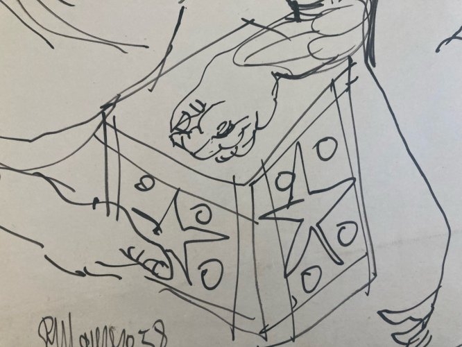 Dessin 1958 Encre Cirque Cheval Homme Femme Art À Identifier Ancien XXe