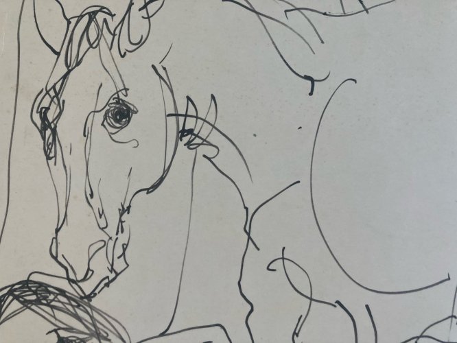 Dessin 1958 Encre Cirque Cheval Homme Femme Art À Identifier Ancien XXe