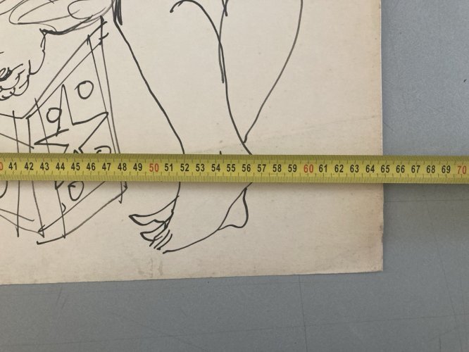 Dessin 1958 Encre Cirque Cheval Homme Femme Art À Identifier Ancien XXe
