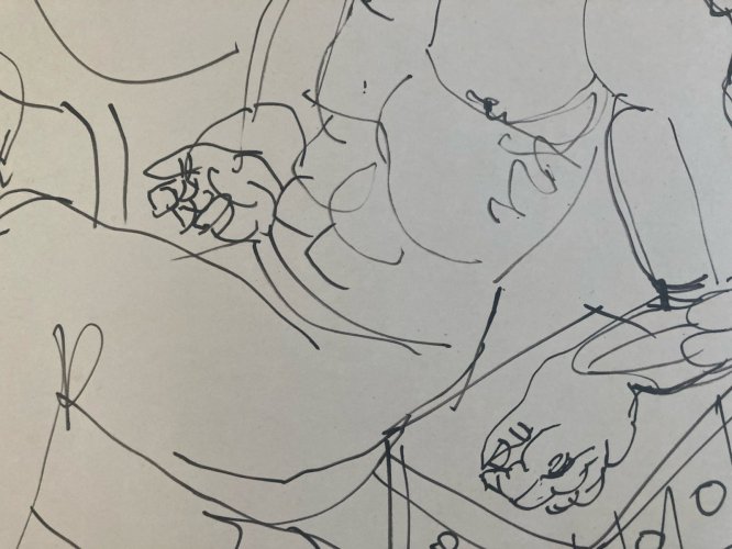 Dessin 1958 Encre Cirque Cheval Homme Femme Art À Identifier Ancien XXe