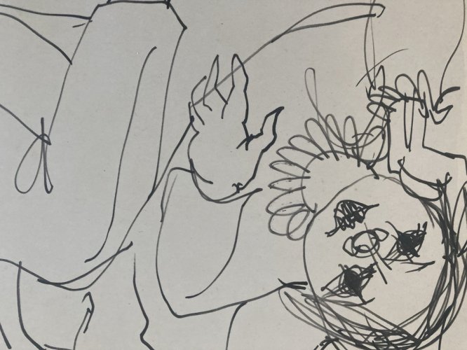 Dessin 1958 Encre Cirque Cheval Homme Femme Art À Identifier Ancien XXe