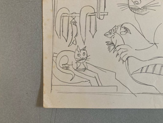 Dessin 1960 Crayon Chat Animalier Animal Animaux Souris Art Brut