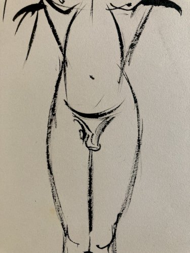 Dessin 1960 Encre Homme Nue Nu Erotique A Identifier Art Atelier Ancien