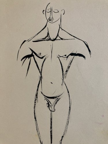 Dessin 1960 Encre Homme Nue Nu Erotique A Identifier Art Atelier Ancien