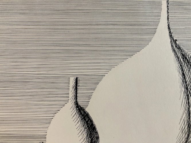 Dessin 1960 Encre Papier Cubiste Post Cubisme Nature Morte Aux Bouteilles