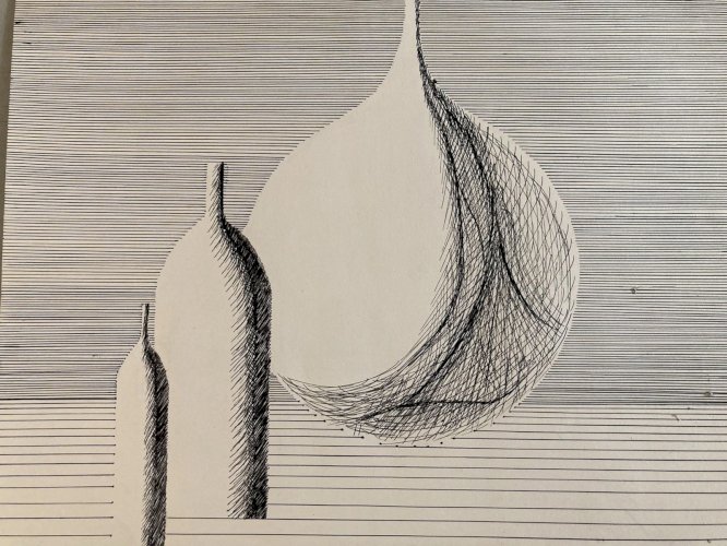 Dessin 1960 Encre Papier Cubiste Post Cubisme Nature Morte Aux Bouteilles